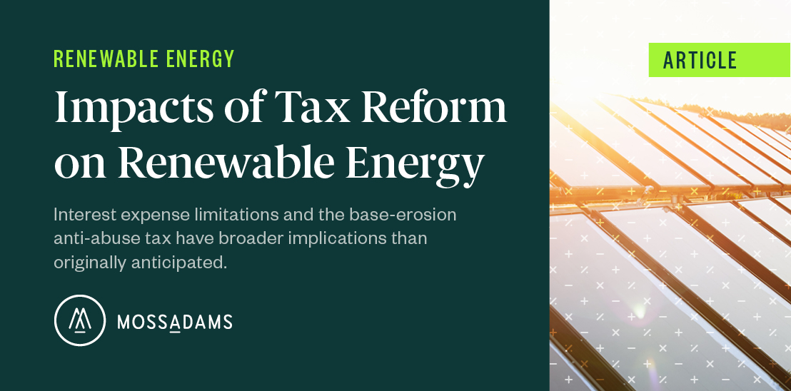 How Tax Reform Impacts Renewable Energy Projects