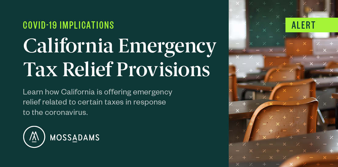 State of California Emergency Tax Relief Provisions