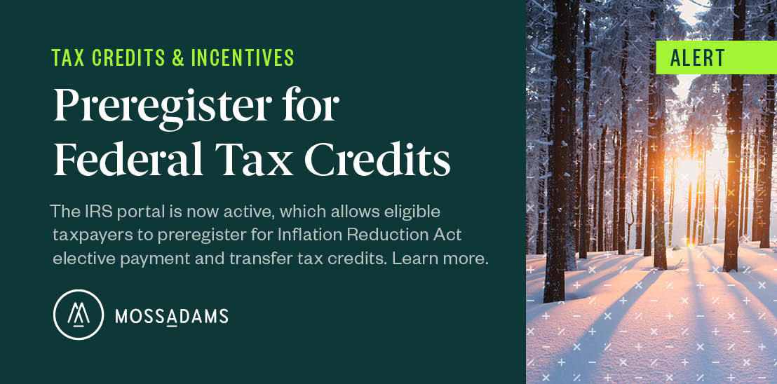 IRS Opens Preregistration Certain Energy Tax Credits